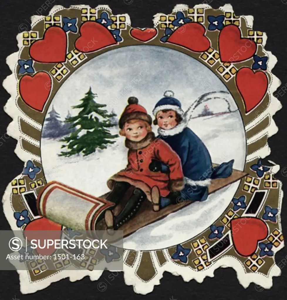 Children Sledding Postcard Private Collection