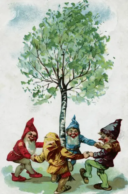 Dancing Elves Postcard  Private Collection