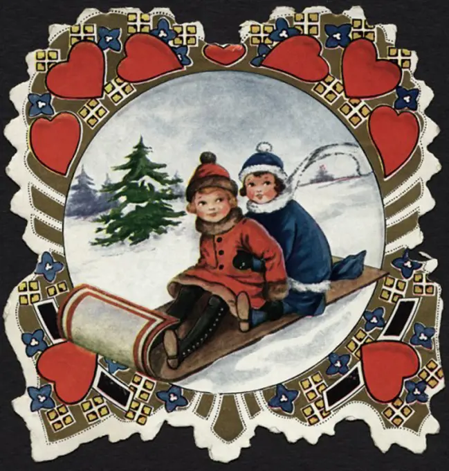 Children Sledding Postcard Private Collection