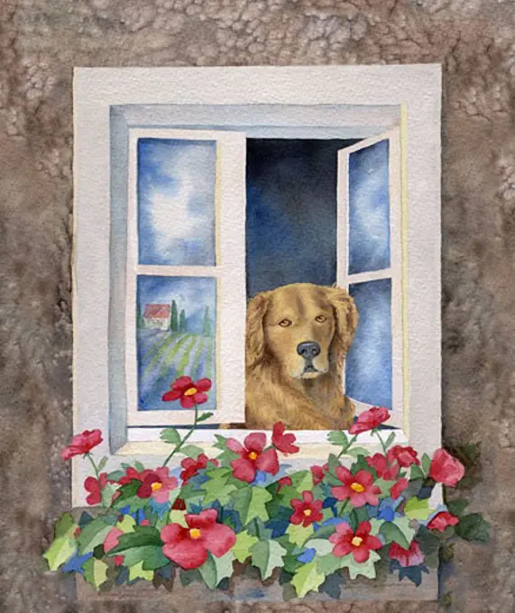 Hannah at the Window 2 Linda Braucht (20th C. American) Watercolor