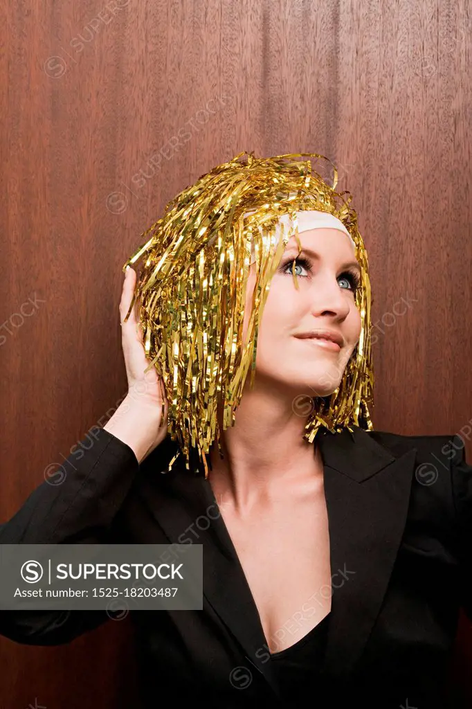 Woman wearing gold color wig