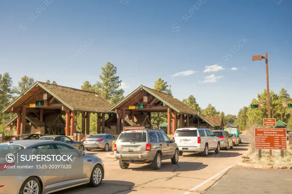 Grand Canyon National Park Entrance Gate in spring Time. Grand Canyon, Arizona, United States