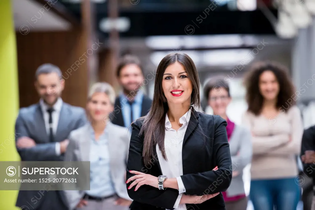 young multi ethnic business people group walking standing and top view