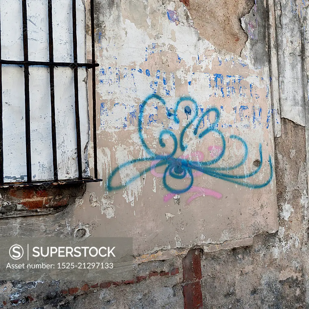 Graffiti on a ruined wall, Zona 1, Guatemala City, Guatemala