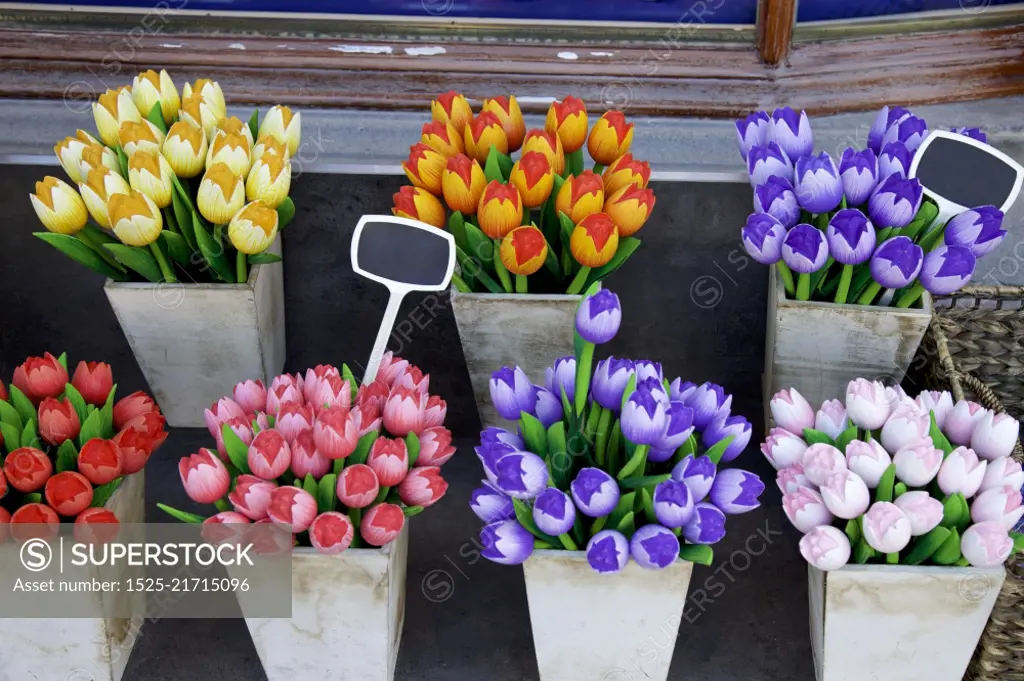 Wooden tulips in Amsterdam, Netherlands