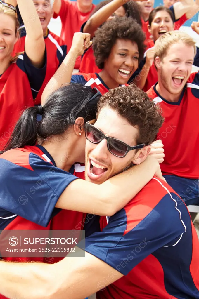 Sports Spectators In Team Colors Celebrating