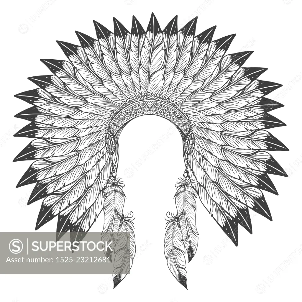 Native american indian headdress with feathers. Native american indian headdress with feathers. Vector war bonnet headdress