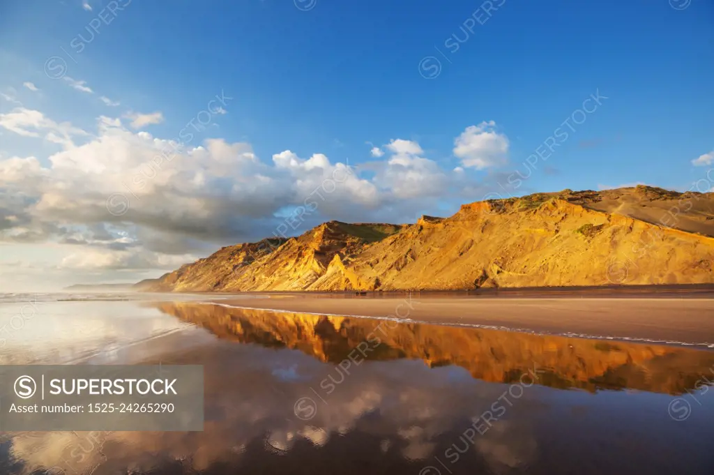 Beautiful landscapes it the Ocean Beach, New Zealand. Inspiring natural and travel background