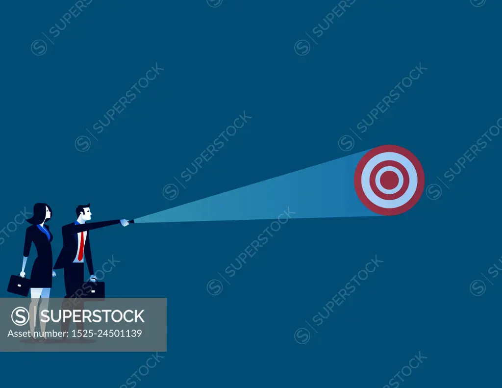 Businessman shining light on target. Concept business vector.