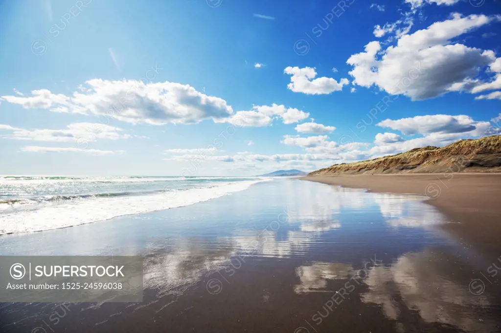 Beautiful landscapes it the Ocean Beach, New Zealand. Inspiring natural and travel background