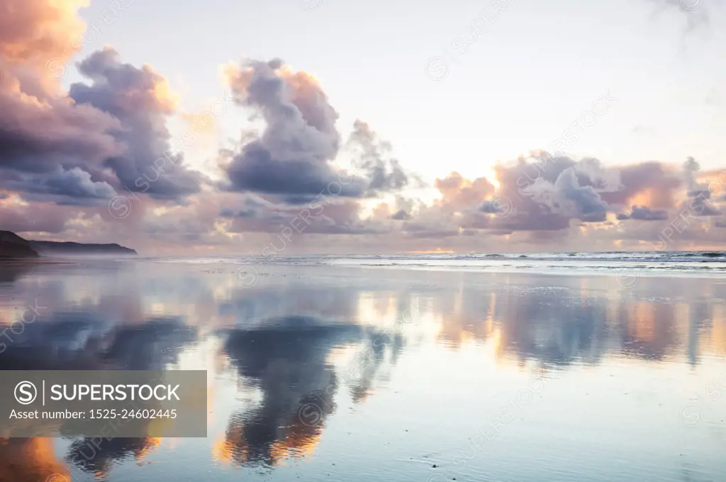 Beautiful landscapes it the Ocean Beach, New Zealand. Inspiring natural and travel background