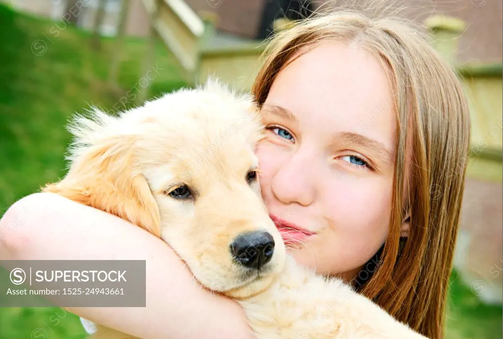 Girl with puppy