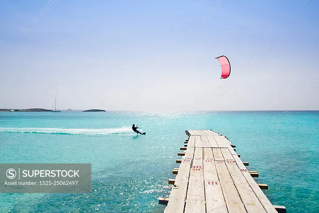 Formentera beach wood pier turquoise balearic Mediterranean paradise sea