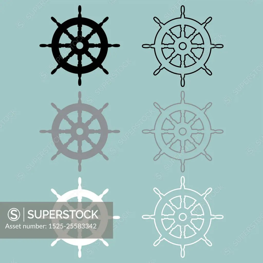 Ships wheel black grey white colour icon.. Ships wheel black grey white colour icon set.