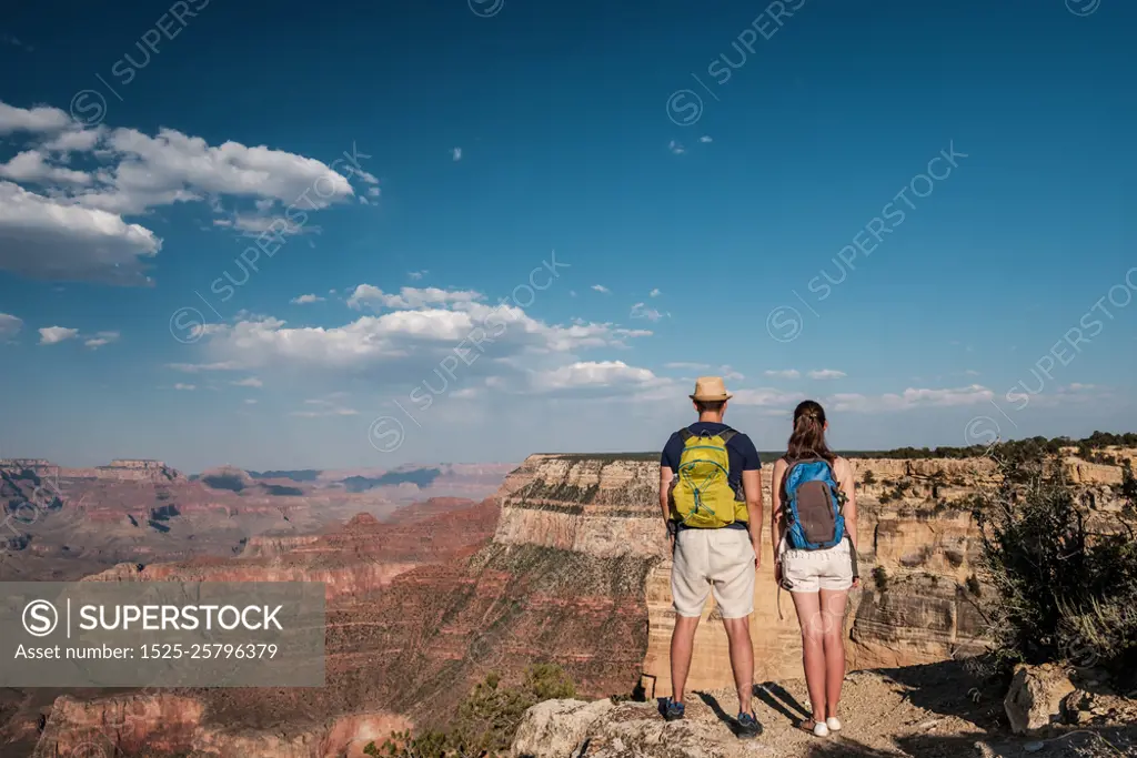 Tourists with backpack hiking at Grand Canyon. Tourists with backpack hiking at Grand Canyon, Arizona, USA