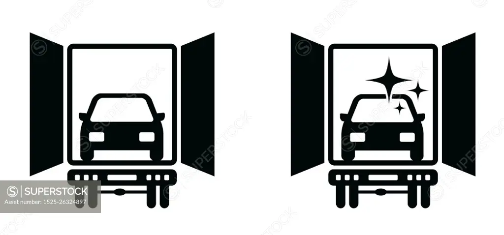 Cartoon new car in a truck icon or pictogram. Concept buying or