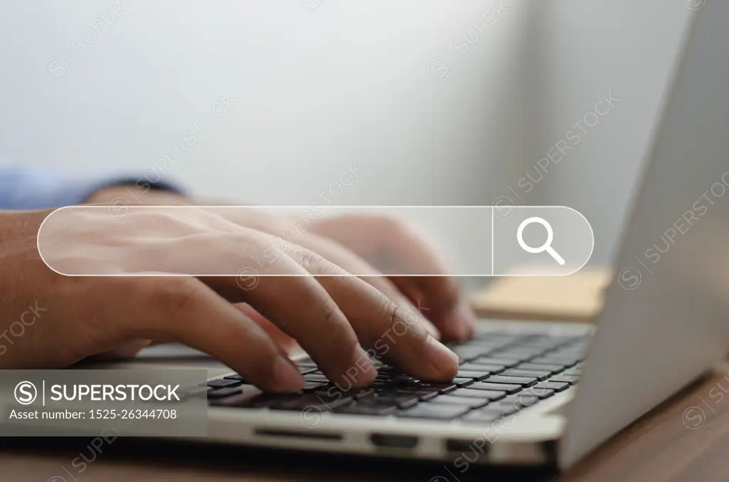 Computer technology, searching for information in the internet, social networks. Search Engine Optimization Woman&rsquo;s hand using computer keyboard to search for information Using Search Console with your website