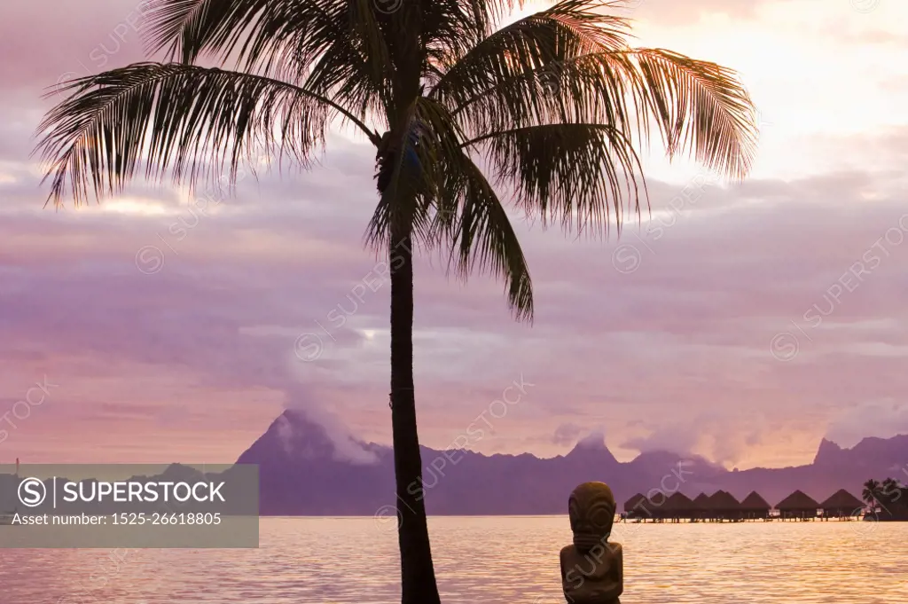 Sunset on tahiti with view of moorea