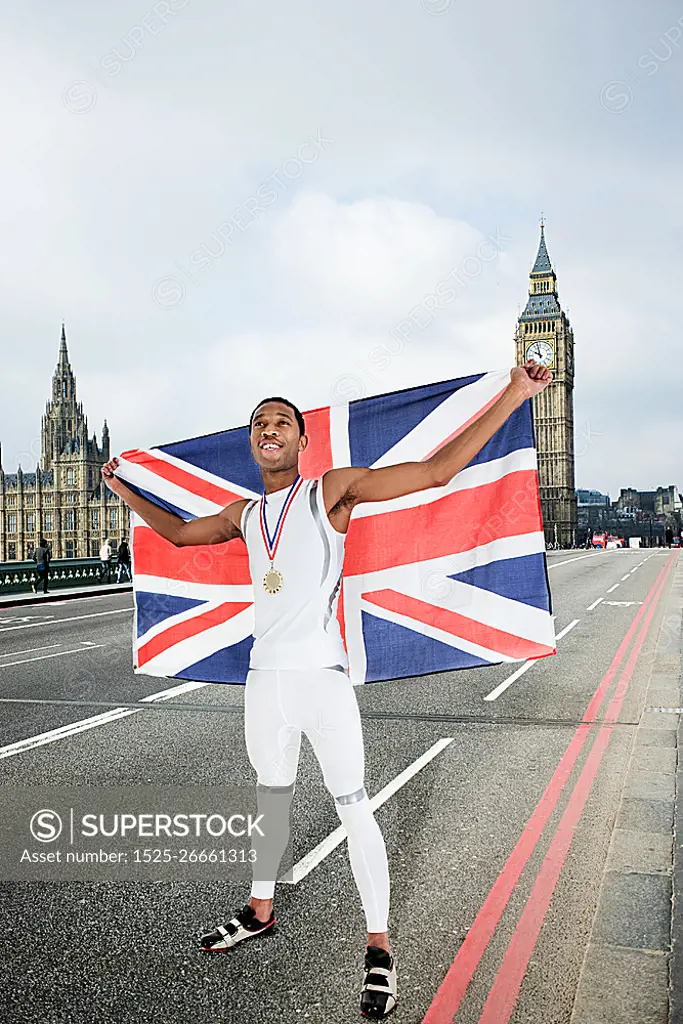 Olympic gold medal winner with Union Jack