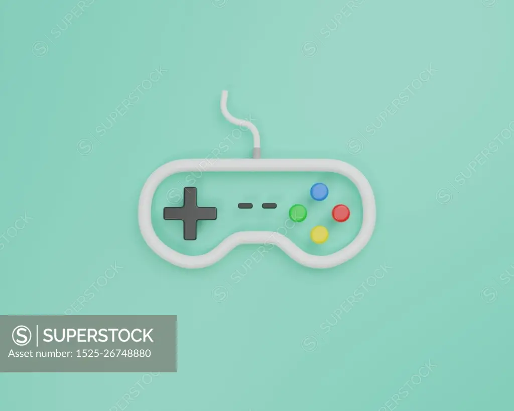 Minimal cartoon style game controller joystick or gamepad icon 3D rendering illustration