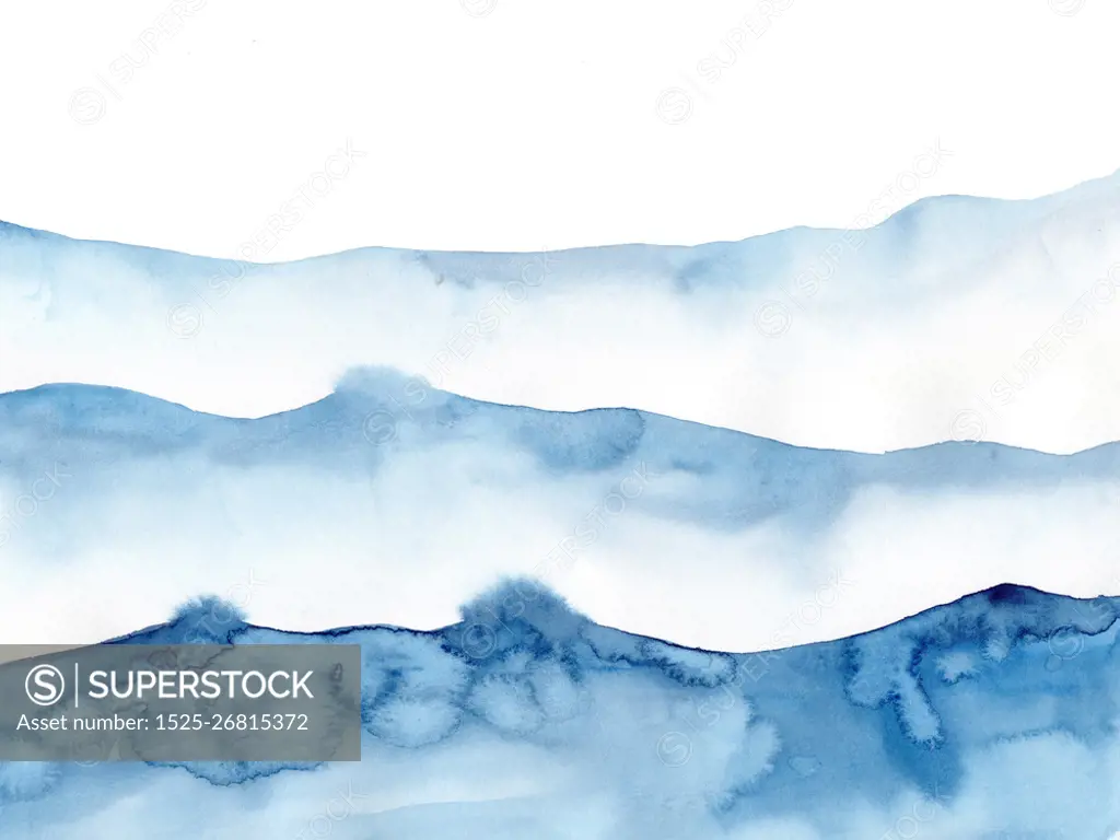 Watercolor blue winter snowing background, Look like wave and sea. Original painting on watercolour paper. Illustration for decoration element. Backdrop with ocean water. Minimalism, monochromatic.. Watercolor blue winter snowing background, Look like wave and sea. Original painting on watercolour paper. Illustration for decoration element. Backdrop with ocean water. Minimalism, monochromatic