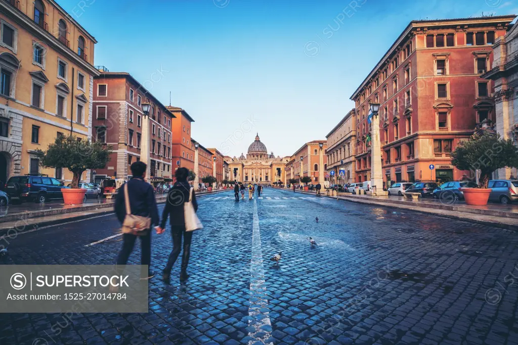 Vatican City, Vatican, Oct 6, 2017: Street in front of St Peter &rsquo;s Basilica in Vatican, Rome, Italy. Saint Peter&rsquo;s is a church built in Renaissance style located in Vatican City, Rome, Italy.