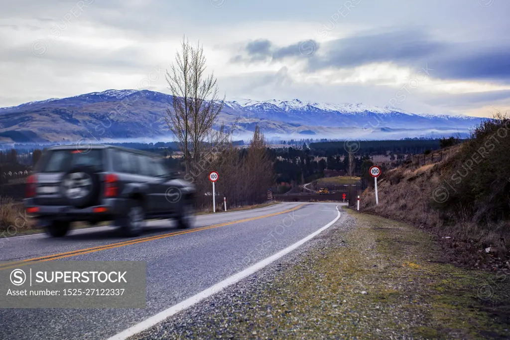 suv car driving on traveling new zealand highway 