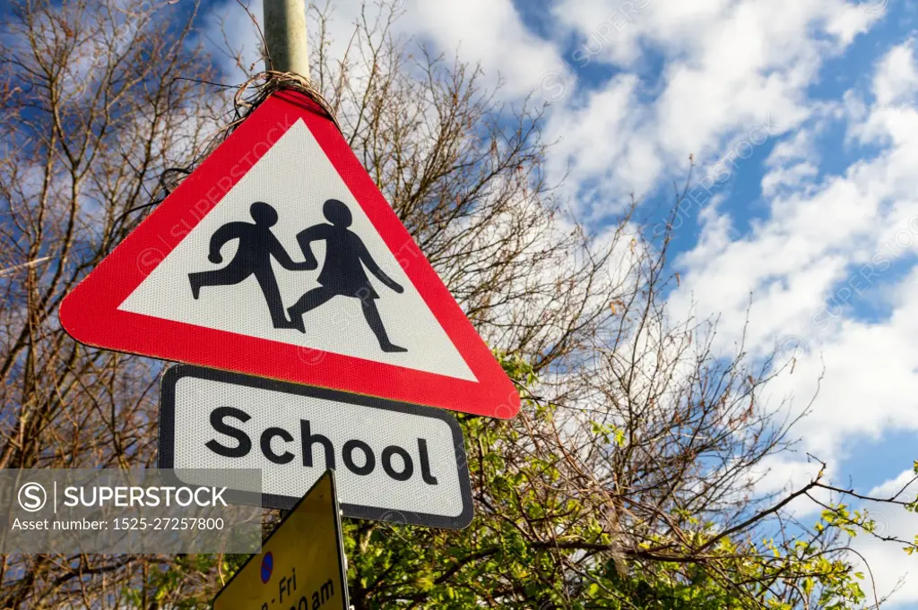 School warning road traffic sign