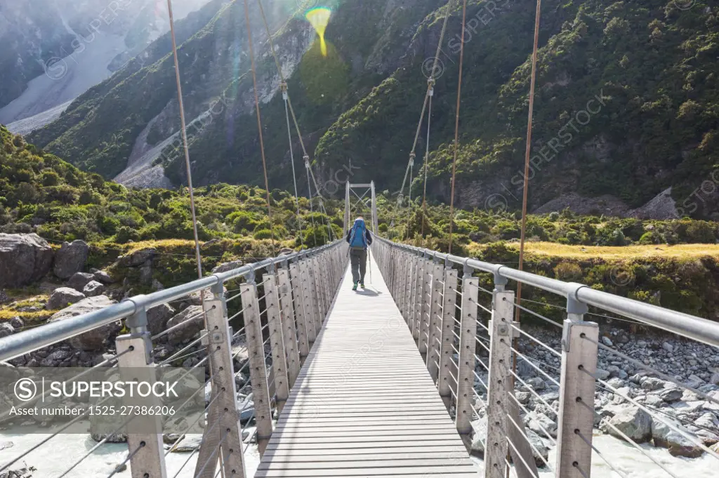 Hiking and tramping in New Zealand. Travel and adventure concept