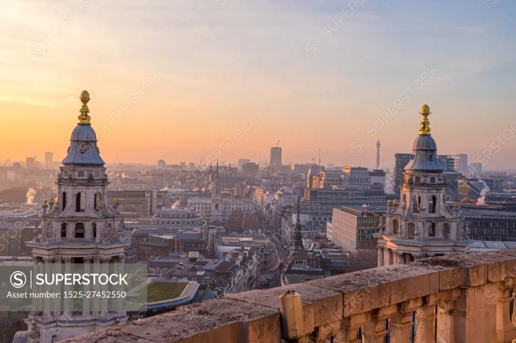 Aerial view of London from St.Paul&rsquo;s Cathedral at the sunset, United Kingdom