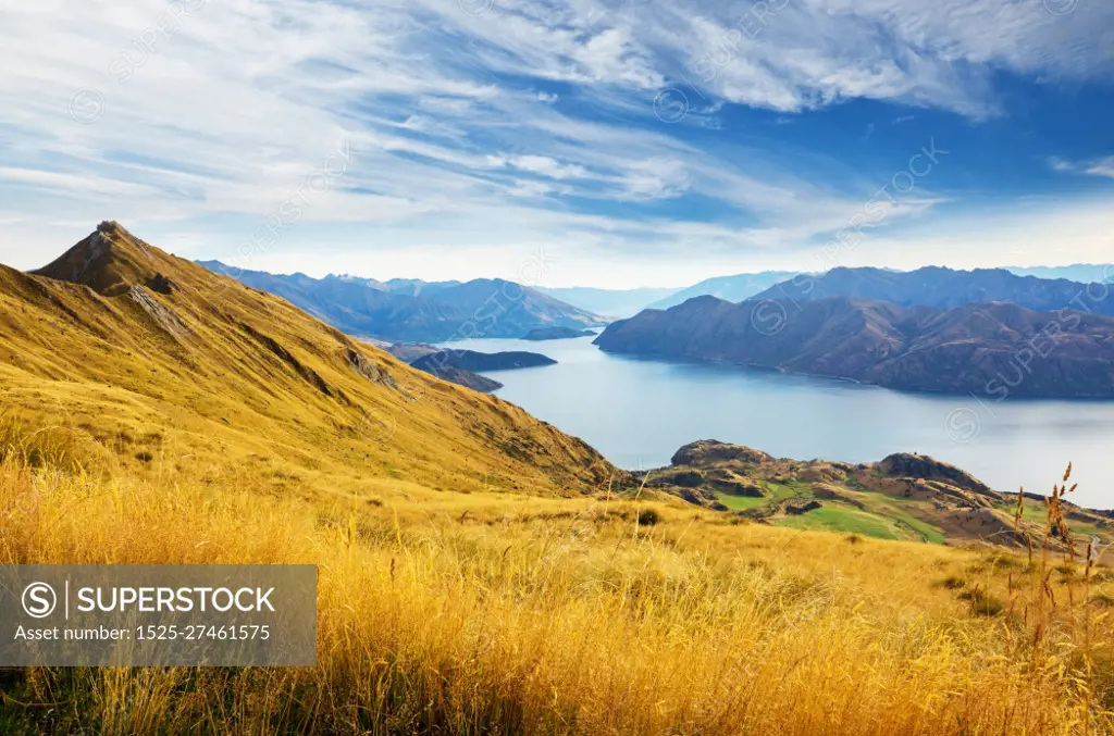 Traveler hiking in Roys Peak. New Zealand. Lake Wanaka