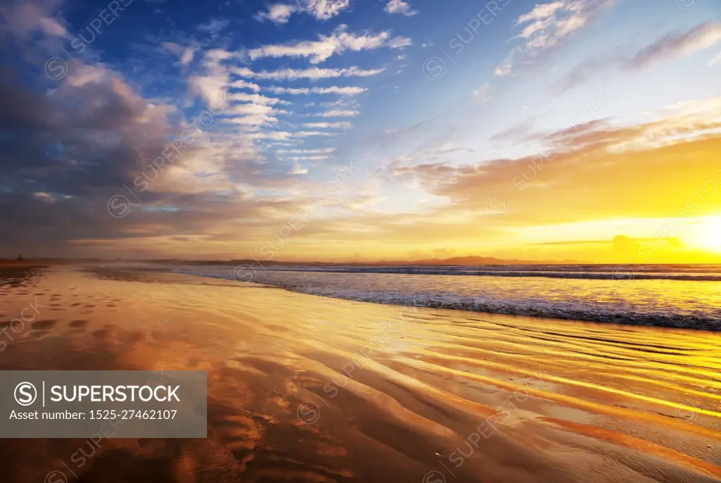 Beautiful landscapes it the Ocean Beach, New Zealand. Inspiring natural and travel background