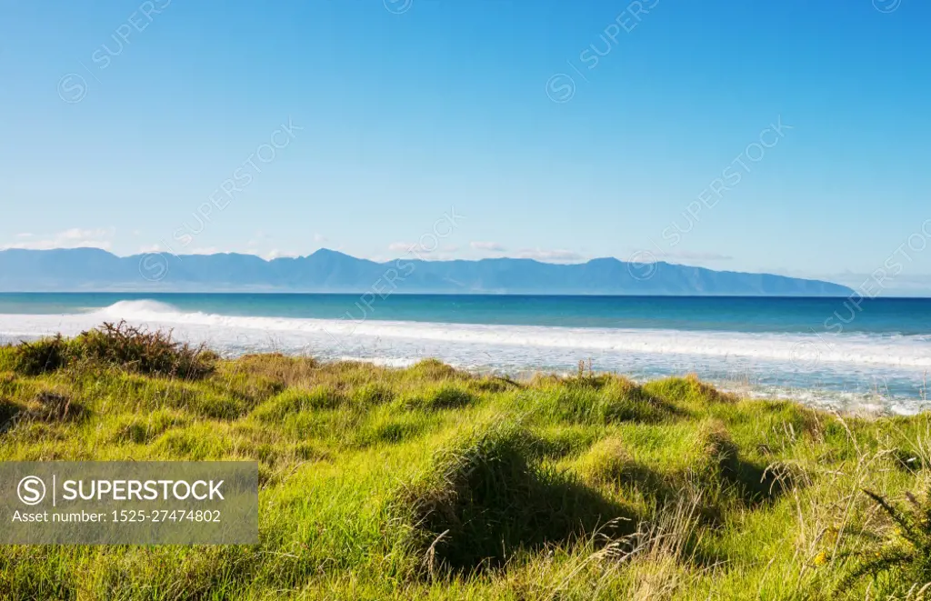 Beautiful landscapes it the Ocean Beach, New Zealand. Inspiring natural and travel background