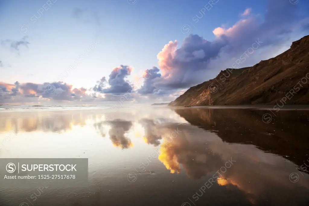 Beautiful landscapes it the Ocean Beach, New Zealand. Inspiring natural and travel background