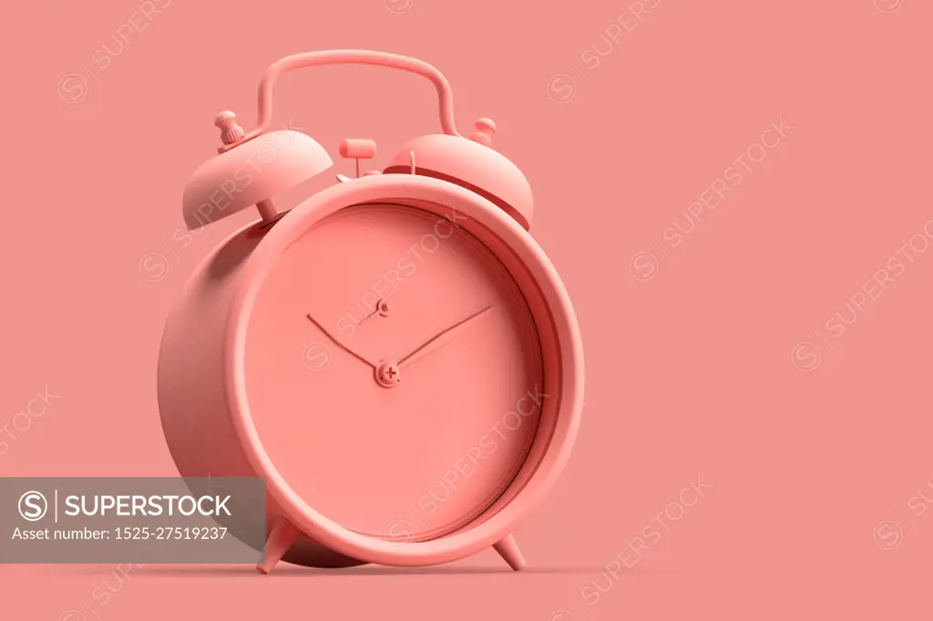 Minimalistic illustration of vintage alarm clock on pink background