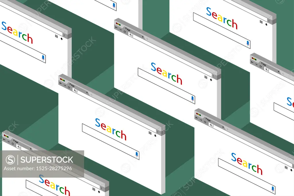 Set of open tabs on the Internet, Search. Isometric design. Eps10. Set of open tabs on the Internet, Search. Isometric design