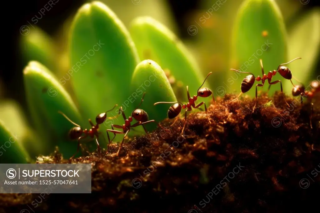 Close-up of an ant carrying prey. Generative AI