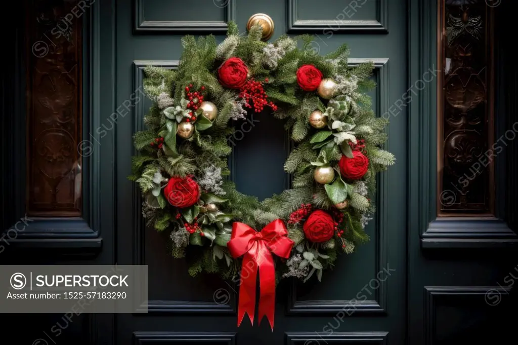 Wreath decoration at door for christmas holiday.. Wreath decoration at door for christmas holiday