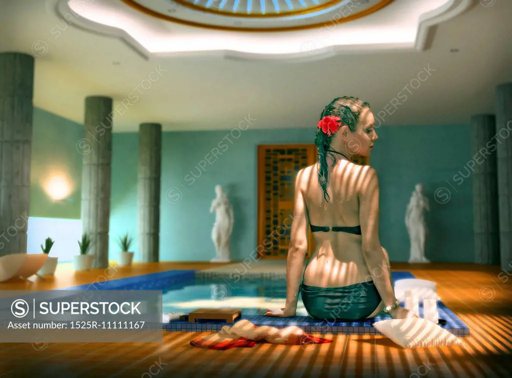 beautiful woman in luxury spa interior (Photo compilation. Photo and cg elements combined)