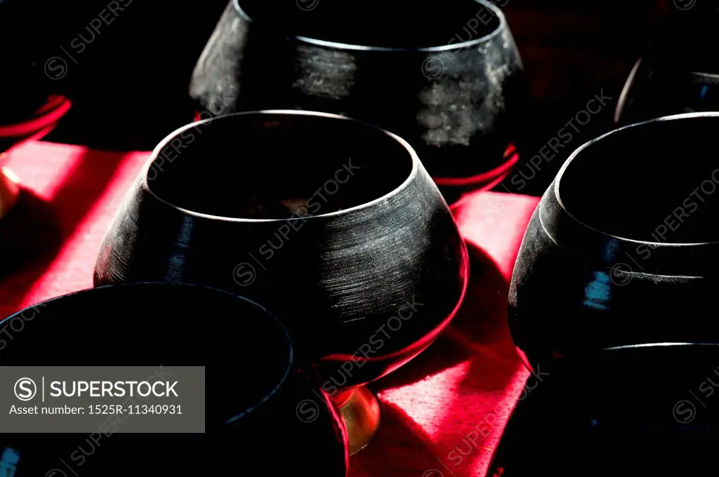 Close-up of cups at Wat Horcome, Chiang Mai, Thailand