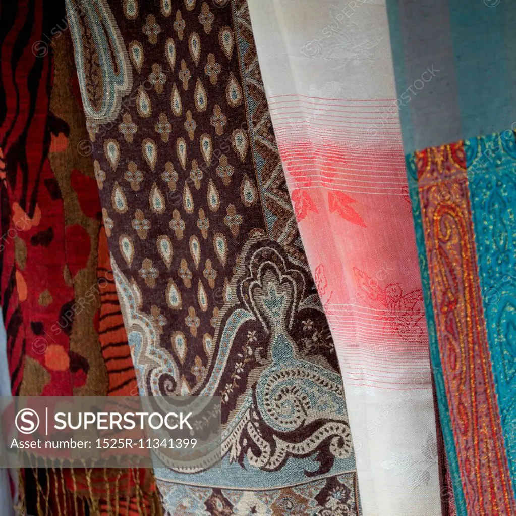 Shawls at a market stall, Huay Pu Keng, Mae Hong Son Province, Thailand