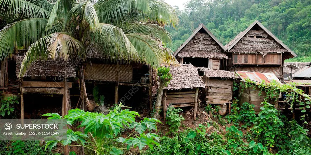 Stilt thatched roofed houses at Huay Pu Keng, Mae Hong Son Province, Thailand