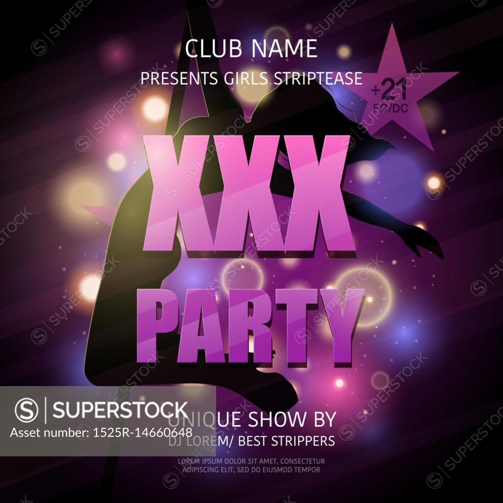 Strip Club Party Poster . Party poster strip xxx adult striptease show with  dancing woman body silhouette and editable text announcement vector  illustration - SuperStock