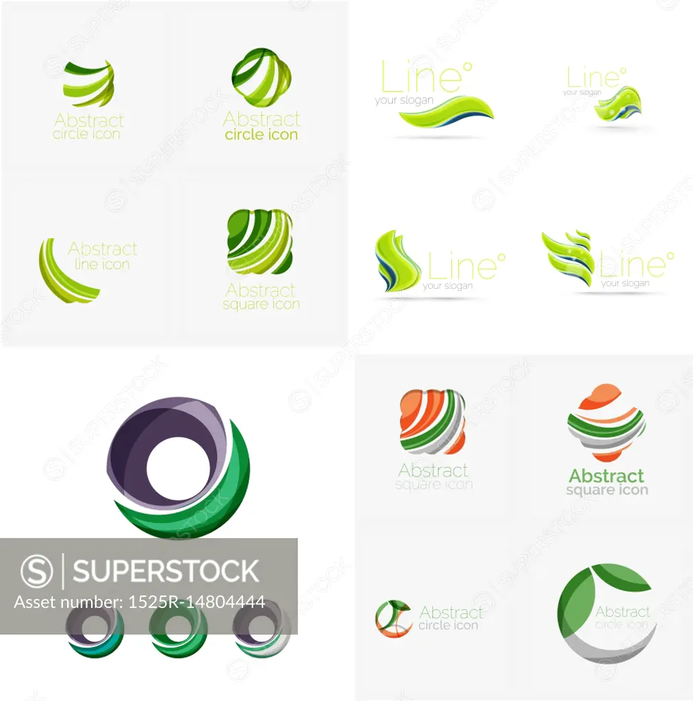 Universal abstract geometric shapes - business emblems. Created with wavy overlapping elements, clean flowing modern design