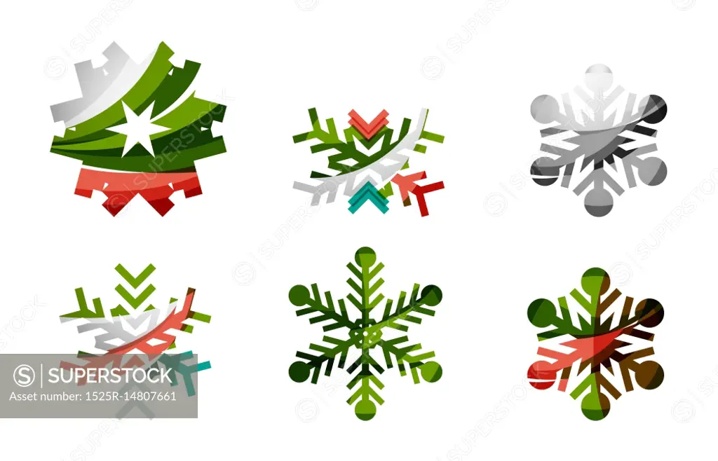 Snowflake flat icons set. Collection of cute geometric snowflakes