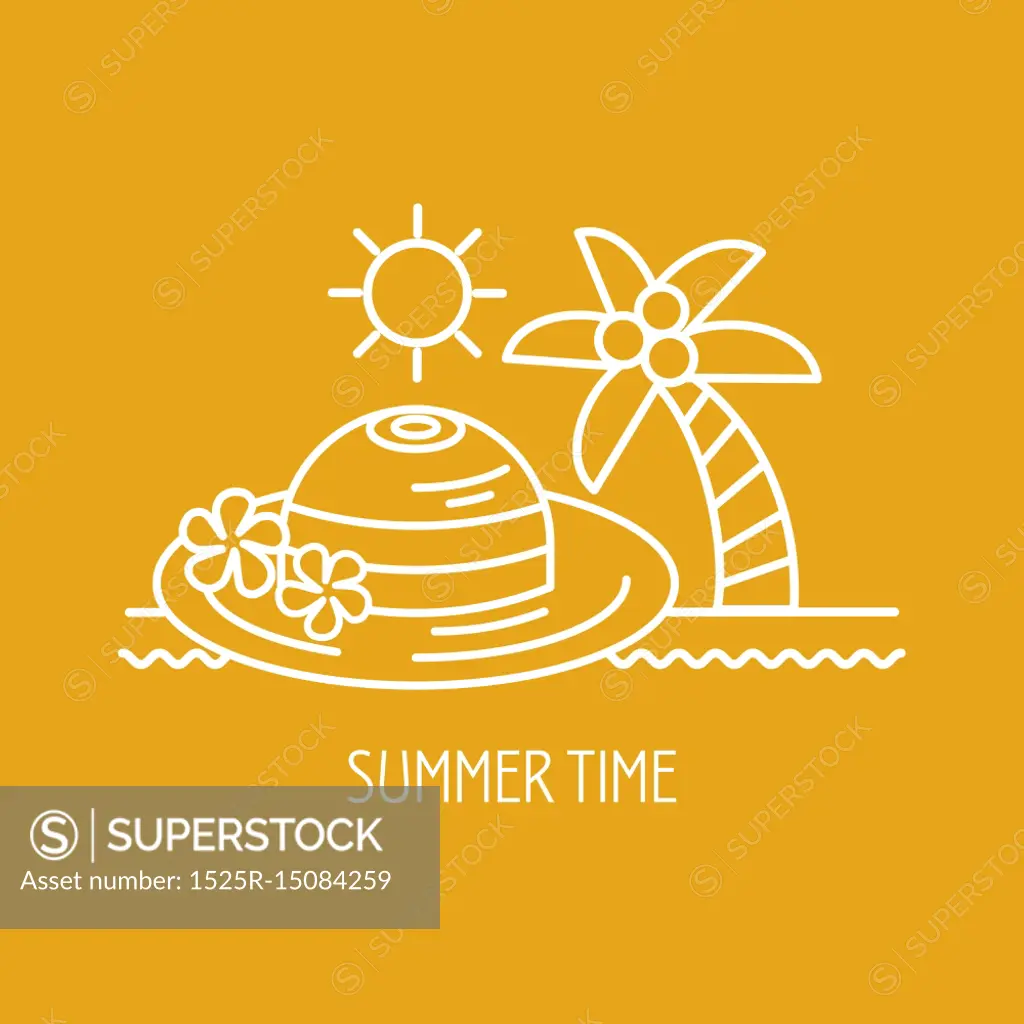 Summer vacation, summer. Vector logo, logo. Palma and hat.