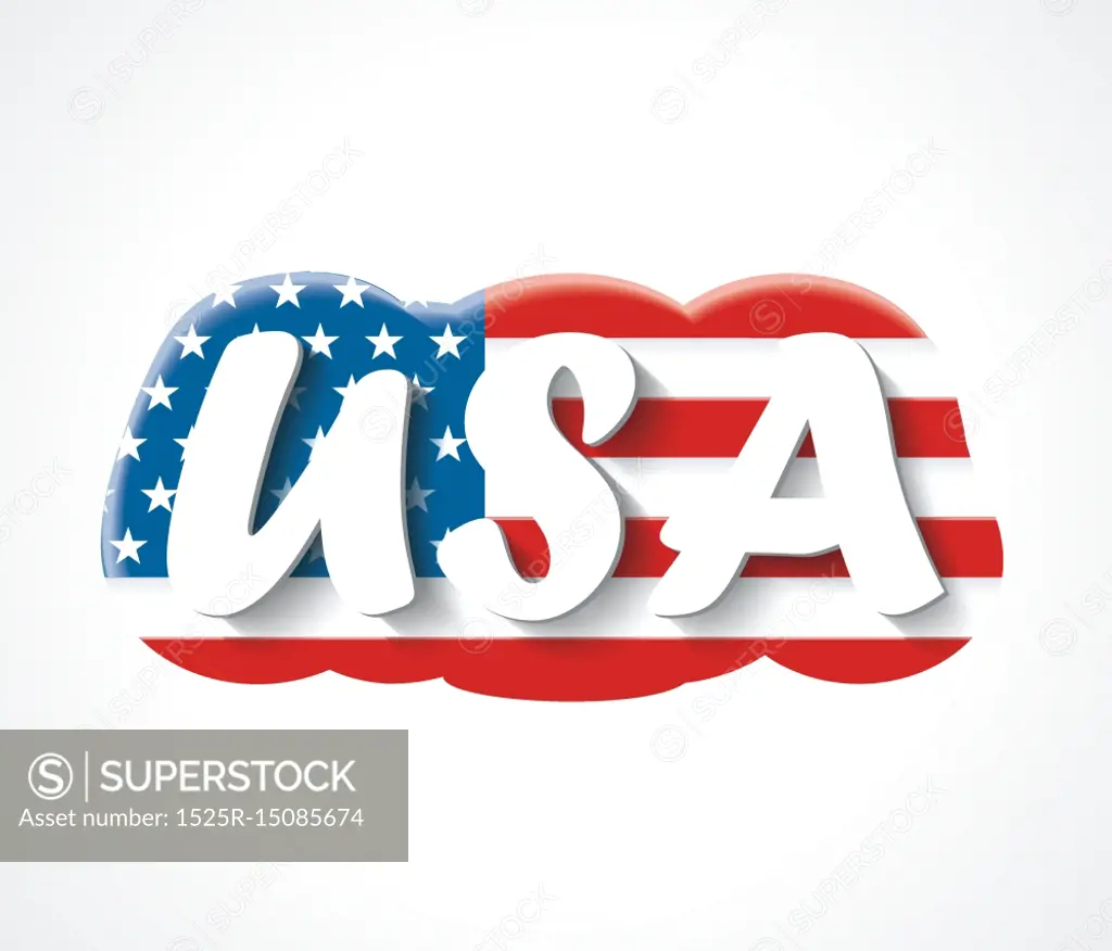 Letters USA. Vector text overAmerican flag.