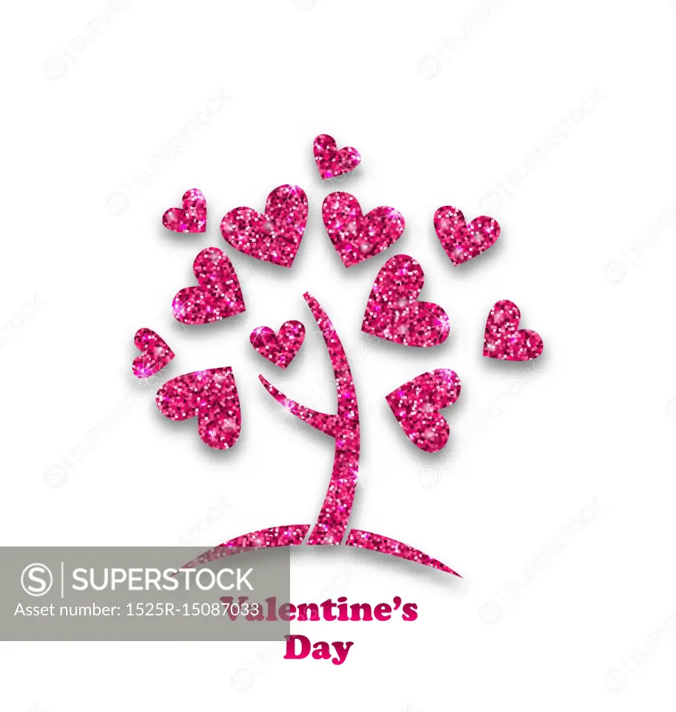 Concept of Tree with Shimmering Heart Leaves for Valentines Day. Illustration Concept of Tree with Shimmering Heart Leaves for Valentines Day. Glitter Postcard - Vector