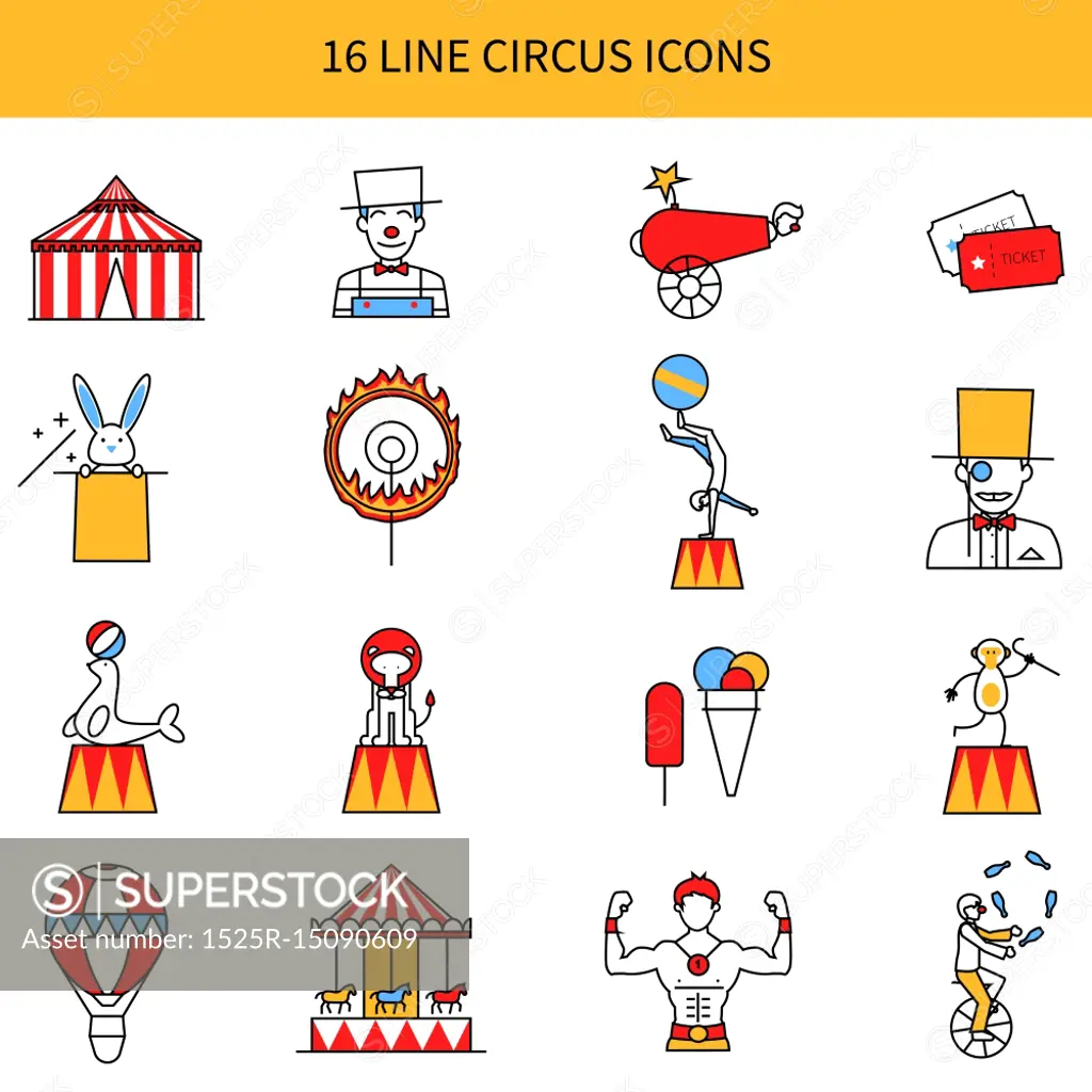 Circus Line Icons Set. Circus line icons set with clown animal and