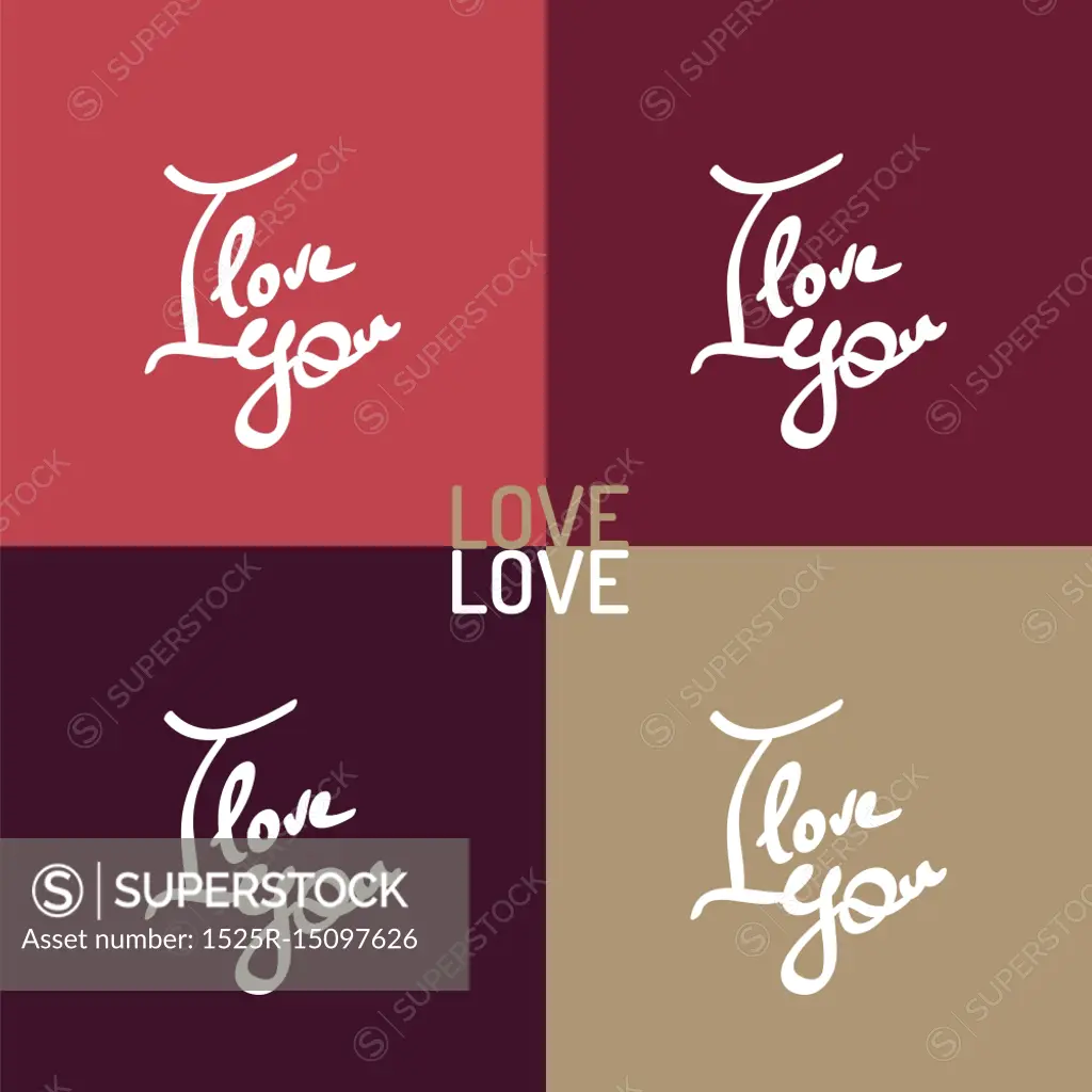 Vector love hand-drawn lettering. Vector love hand-drawn lettering on color squares